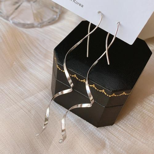 925 Sterling Silver Drop Earring, platinum plated, fashion jewelry & for woman, 70x8mm, Sold By Pair