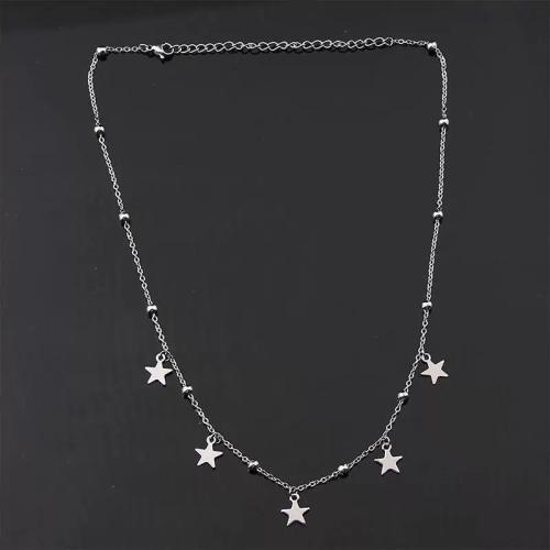925 Sterling Silver Necklace, with 2inch extender chain, Star, fashion jewelry & for woman, silver color, Length:Approx 15.7 Inch, Sold By PC