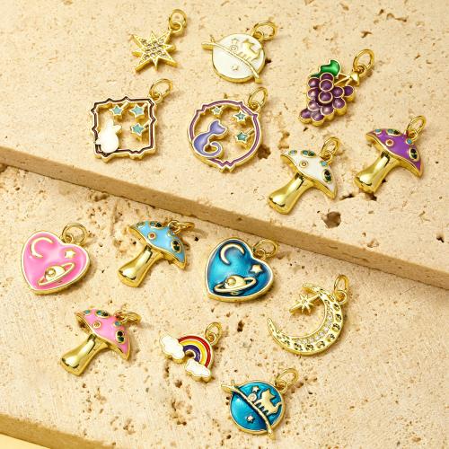 Cubic Zirconia Micro Pave Brass Pendant, plated, DIY & micro pave cubic zirconia & enamel, more colors for choice, 3PCs/Bag, Sold By Bag