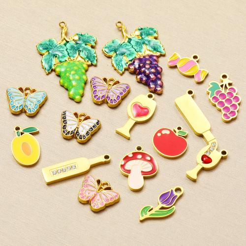 Stainless Steel Pendants, 304 Stainless Steel, gold color plated, DIY & enamel & with rhinestone, more colors for choice, 3PCs/Bag, Sold By Bag