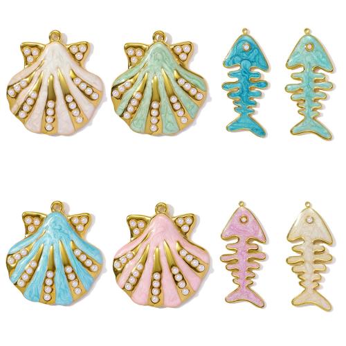 Stainless Steel Pendants, 304 Stainless Steel, with ABS Plastic Pearl, gold color plated, DIY & enamel, more colors for choice, 3PCs/Bag, Sold By Bag
