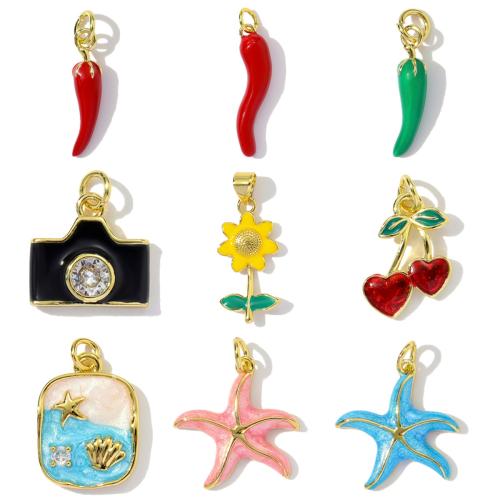 Stainless Steel Pendants, Brass, plated, DIY & micro pave cubic zirconia & enamel, more colors for choice, nickel, lead & cadmium free, 3PCs/Bag, Sold By Bag