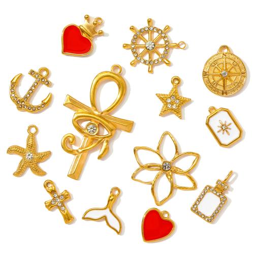 Stainless Steel Pendants, 304 Stainless Steel, gold color plated, DIY & enamel & with rhinestone, more colors for choice, 3PCs/Bag, Sold By Bag