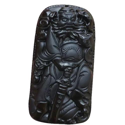 Obsidian Pendant, Carved, natural & DIY, black, 44x42x15mm, Sold By PC