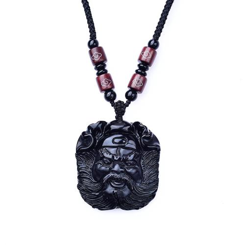 Natural Gemstone Necklace, Obsidian, polished, Unisex & carved & different styles for choice, black, 44x41.80x14.50mm, Sold By PC