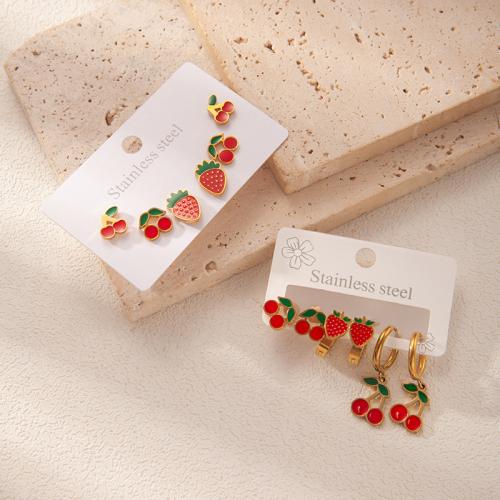 acero inoxidable 304 Stud aretes, chapado en color dorado, tres piezas & diferentes estilos para la opción & para mujer & esmalte, Vendido por Set