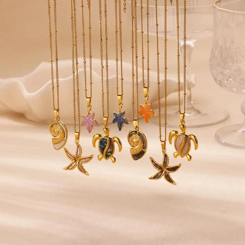 Stainless Steel Jewelry Necklace, 304 Stainless Steel, with White Shell, plated, fashion jewelry & different styles for choice & for woman, golden, Length:Approx 21-50 cm, Sold By PC
