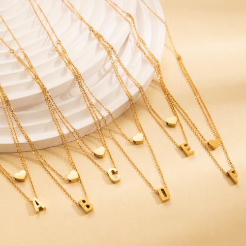 Stainless Steel Jewelry Necklace, 304 Stainless Steel, Alphabet Letter, gold color plated, Double Layer & different designs for choice & for woman, Sold By PC