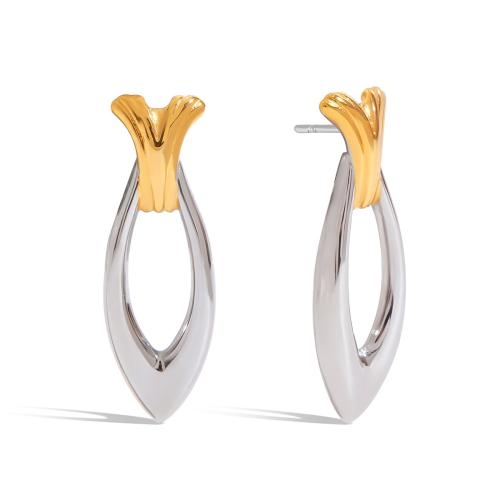 Stainless Steel Stud Earrings, 304 Stainless Steel, Fish, plated, for woman & two tone & hollow, Sold By Pair