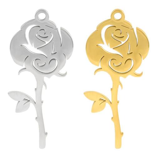 Stainless Steel Flower Pendant, 304 Stainless Steel, Rose, plated, DIY, more colors for choice, 10PCs/Bag, Sold By Bag