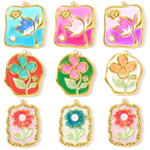 Stainless Steel Pendants, 304 Stainless Steel, with ABS Plastic, gold color plated, DIY & enamel & with rhinestone, more colors for choice, 3/Bag, Sold By Bag