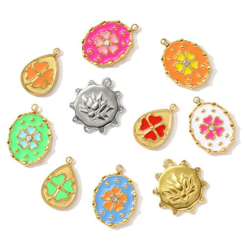 Stainless Steel Pendants, 304 Stainless Steel, gold color plated, DIY & enamel & with rhinestone, more colors for choice, 3PCs/Bag, Sold By Bag