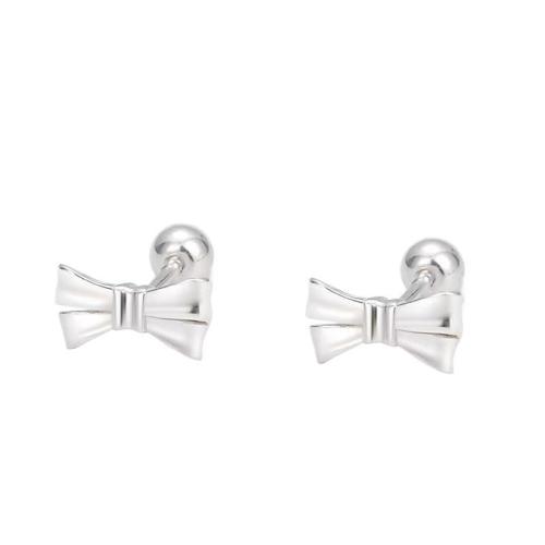 Plata de ley 925 Arito, Lazo, Joyería & diferentes estilos para la opción & para mujer, plateado, 4x8mm, Vendido por Par