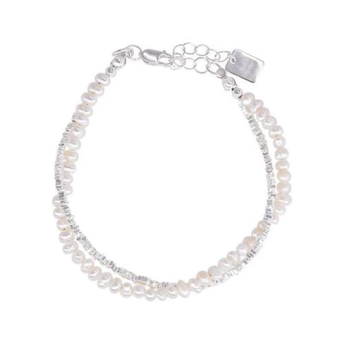 Brass Bracelet, with Plastic Pearl, plated, Double Layer & fashion jewelry & for woman, Length:Approx 6-8 Inch, Sold By PC