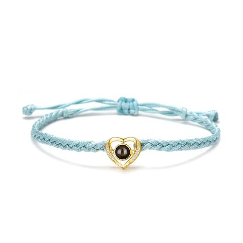 Brass Miniature Projection Bracelet, with Polyester Cord, Heart, Unisex & braided, more colors for choice, Length:Approx 6-10 Inch, Sold By PC