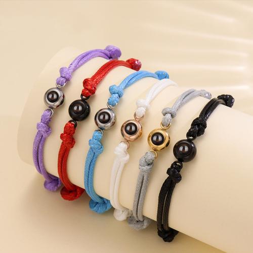 304 Stainless Steel Miniature Projection Bracelet, with Wax Cord, Round, Unisex & adjustable, more colors for choice, Length:Approx 6-10 Inch, Sold By PC