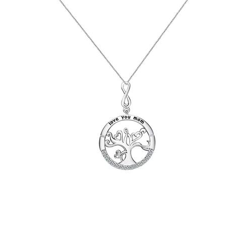 Brass Necklace, Tree, platinum plated, cross chain & for woman & with rhinestone, Length:Approx 16-20 Inch, Sold By PC