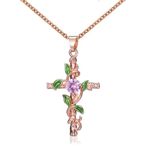 Brass Necklace, with 2.2inch extender chain, Cross, plated, cross chain & Unisex & with rhinestone, more colors for choice, Length:Approx 18.5 Inch, Sold By PC
