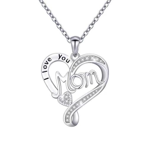 Brass Necklace, Heart, platinum plated, cross chain & Mother Day Jewelry & for woman & with rhinestone, Length:Approx 16-20 Inch, Sold By PC