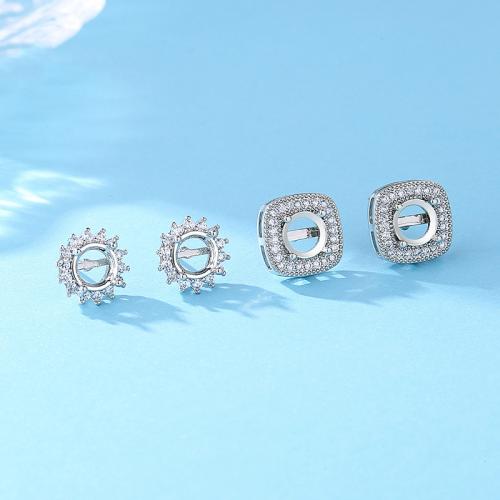 Brass Earring Stud Component, silver color plated, DIY & different styles for choice & with rhinestone, Sold By Pair