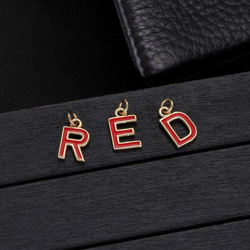 Brass Jewelry Pendants, Alphabet Letter, gold color plated, DIY & enamel, red, nickel, lead & cadmium free, 3PCs/Bag, Sold By Bag