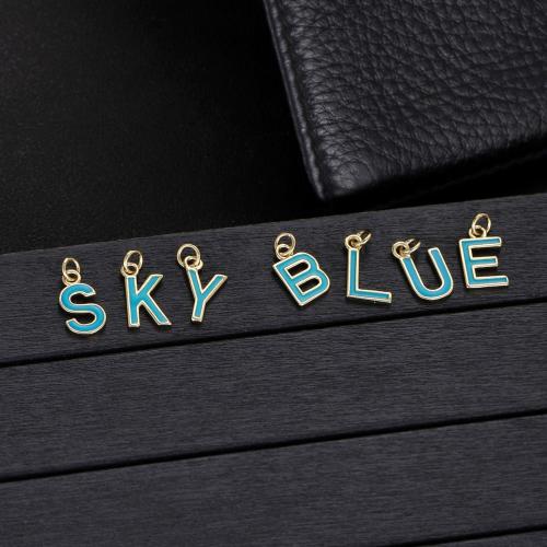Brass Jewelry Pendants, Alphabet Letter, gold color plated, DIY & enamel, blue, nickel, lead & cadmium free, 3PCs/Bag, Sold By Bag
