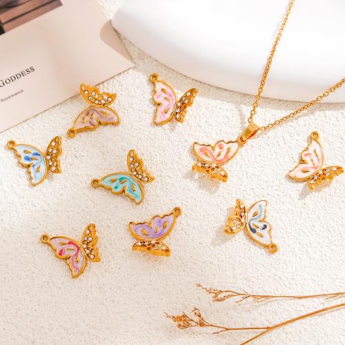 Stainless Steel Animal Pendants, 316 Stainless Steel, with Plastic Pearl, gold color plated, DIY & micro pave cubic zirconia & enamel, more colors for choice, nickel, lead & cadmium free, Sold By PC