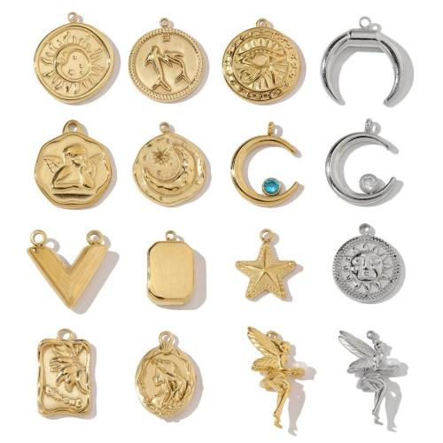 Stainless Steel Pendants, 304 Stainless Steel, gold color plated, DIY & with rhinestone, more colors for choice, 3PCs/Bag, Sold By Bag