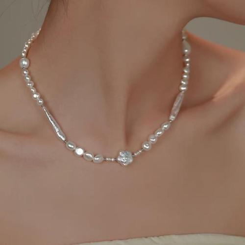 Natural Freshwater Pearl Necklace, with 925 Sterling Silver, Baroque, fashion jewelry, more colors for choice, 6x7mm, Sold By Strand