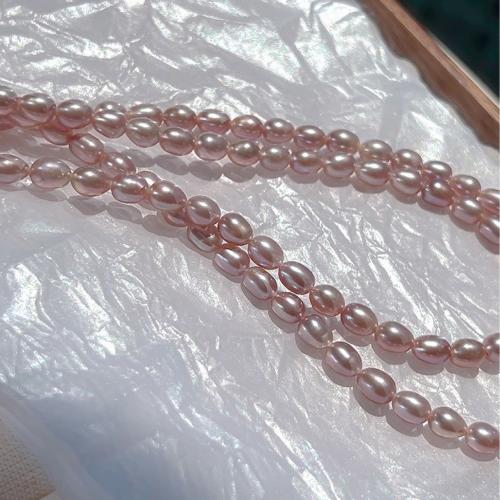 Natural Freshwater Pearl Necklace, with Brass, Rice, gold color plated, fashion jewelry, purple pink, 4x5mm, Sold By Strand
