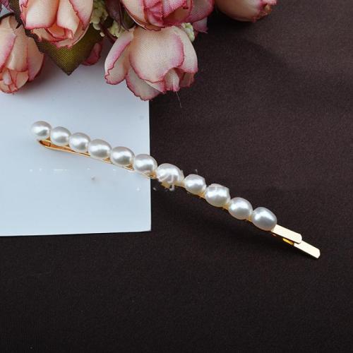 Hair Slide, Freshwater Pearl, with Tibetan Style, Slightly Round, fashion jewelry, more colors for choice, 3x7mm, Sold By PC
