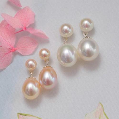 Pendientes de Perlas de Freshwater, Perlas cultivadas de agua dulce, con metal, Arroz, chapado, Joyería, más colores para la opción, 6x8mm, Vendido por Par