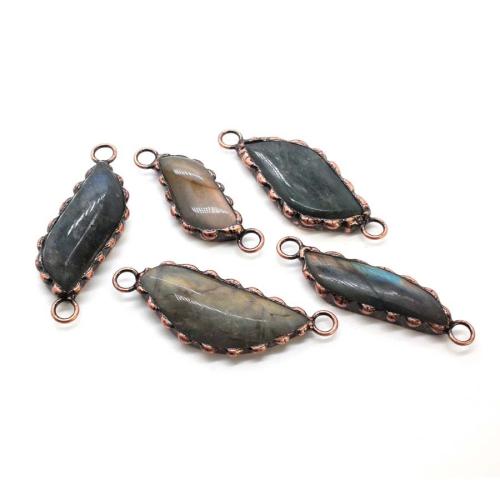 Gemstone Connector, Labradorite, with Tibetan Style, polished, random style & DIY, 39x15mm-45x18mm, Sold By PC
