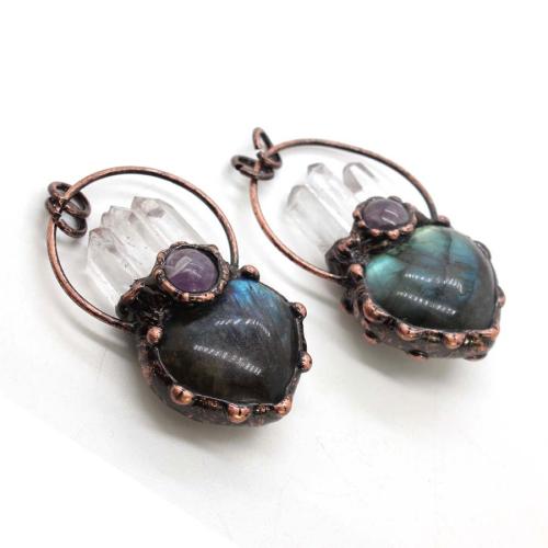 Gemstone Pendants Jewelry, Labradorite, with Clear Quartz & Tibetan Style, polished, DIY & different styles for choice, 56x30mm, Sold By PC