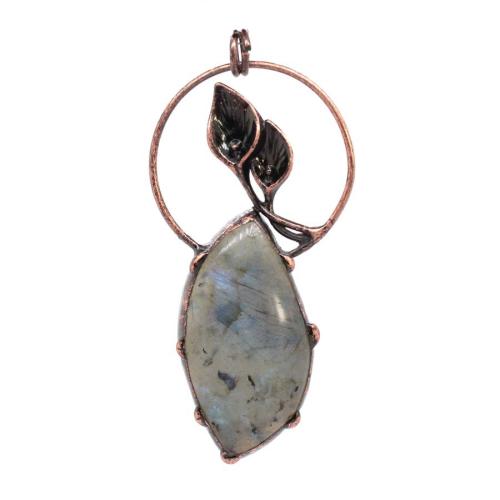 Gemstone Pendants Jewelry, Labradorite, with Tibetan Style, polished, random style & DIY & hollow, 64x40mm, Sold By PC