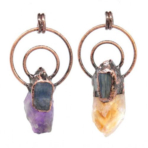 Gemstone Pendants Jewelry, with Tibetan Style, plated, random style & DIY & different materials for choice & hollow, 38x28mm-45x28mm, Sold By PC