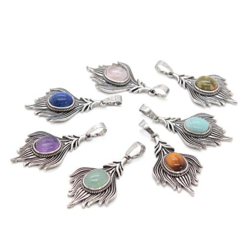 Gemstone Pendants Jewelry, with Tibetan Style, polished, DIY & different materials for choice, 32x21mm, Sold By PC