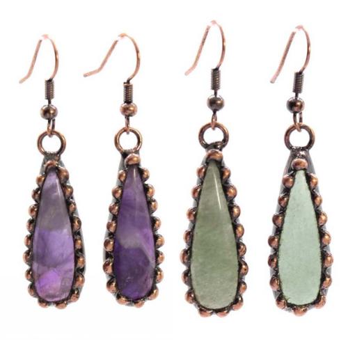 Natural Gemstone Earrings, with Tibetan Style, Teardrop, plated, fashion jewelry & different materials for choice & for woman, 33x11mm, Sold By Pair