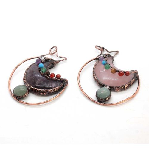 Gemstone Pendants Jewelry, with Tibetan Style, Moon and Star, plated, DIY & different materials for choice & hollow, 64x49mm, Sold By PC
