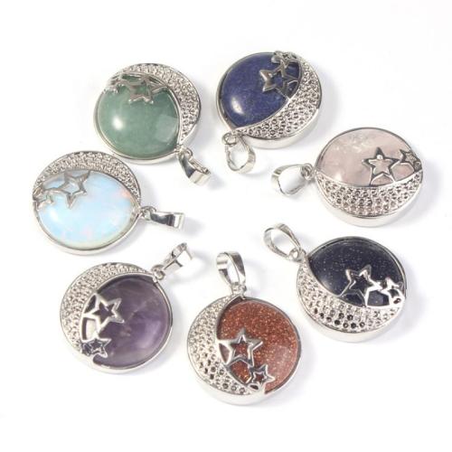 Gemstone Pendants Jewelry, with Tibetan Style, Round, DIY & different materials for choice, 53x31x10mm, Sold By PC