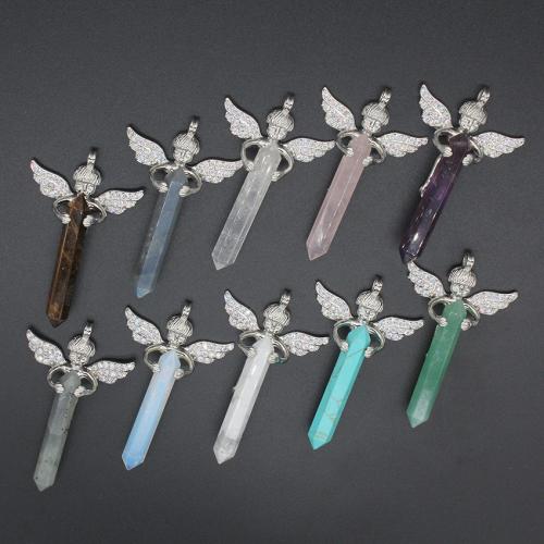 Gemstone Pendants Jewelry, with Tibetan Style, DIY & different materials for choice & with rhinestone, 56x35mm, Sold By PC