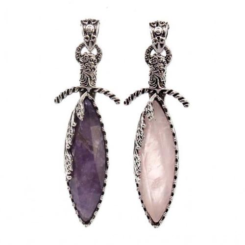 Gemstone Pendants Jewelry, with Tibetan Style, polished, DIY & different materials for choice, 59x20mm, Sold By PC