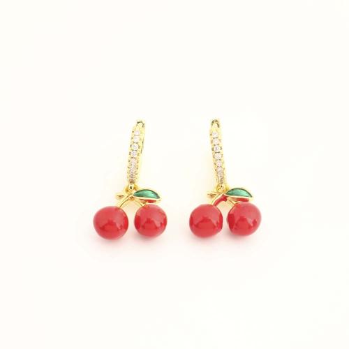 Brass Drop Earring, with Plastic, fashion jewelry & micro pave cubic zirconia & for woman, golden, Sold By Pair