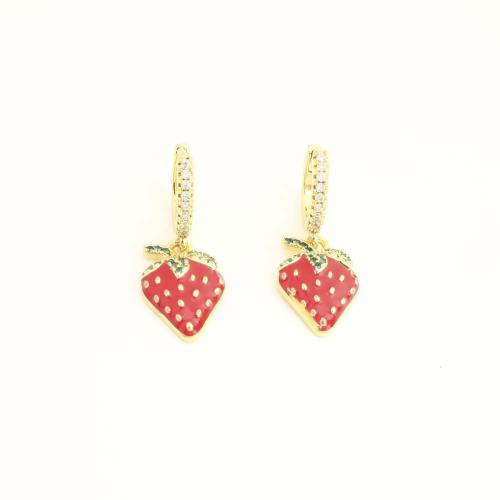 Brass Drop Earring, fashion jewelry & micro pave cubic zirconia & for woman & enamel, golden, Healthy Bracelet, Sold By PC