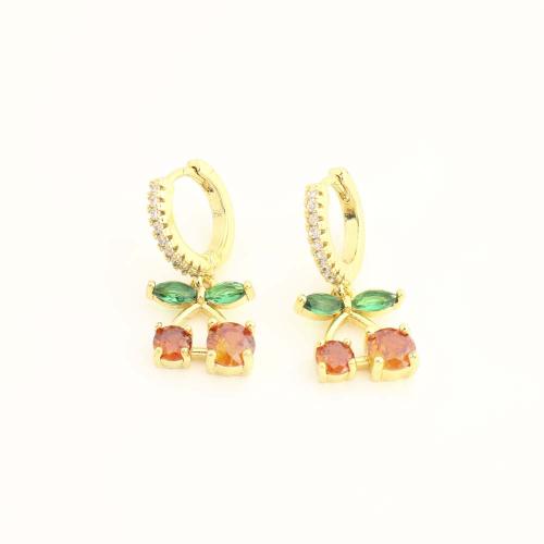 Boucles d'oreilles pendantes en laiton, bijoux de mode & pavé de micro zircon & pour femme, doré, Vendu par paire