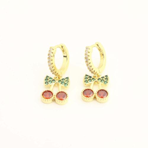 Brass Drop Earring, fashion jewelry & micro pave cubic zirconia & for woman, golden, Sold By Pair