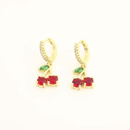 Brass Drop Earring, fashion jewelry & micro pave cubic zirconia & for woman, golden, Sold By Pair