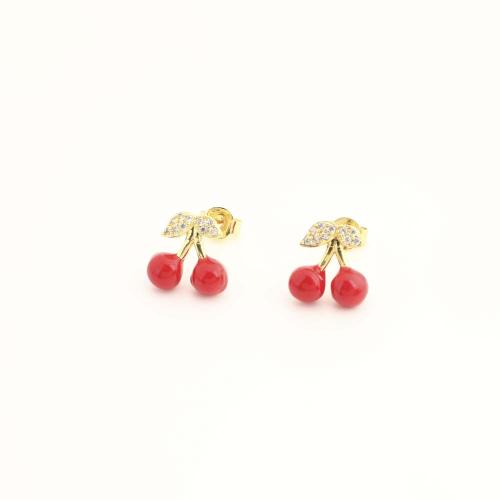 Messing Ohrstecker, mit Kunststoff, Modeschmuck & Micro pave Zirkonia & für Frau, goldfarben, verkauft von Paar