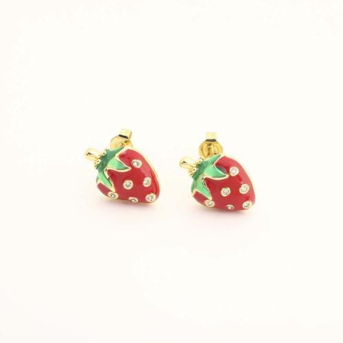 Pendientes de Perno en Latón, metal, Joyería & micro arcilla de zirconia cúbica & para mujer & esmalte, dorado, Vendido por Par