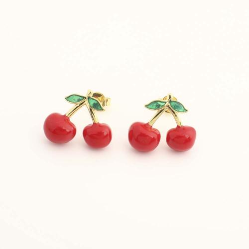 Pendientes de Perno en Latón, metal, con Plástico, Joyería & micro arcilla de zirconia cúbica & para mujer & esmalte, dorado, Vendido por Par